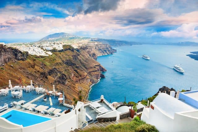 View of Santorini from the hotel pool