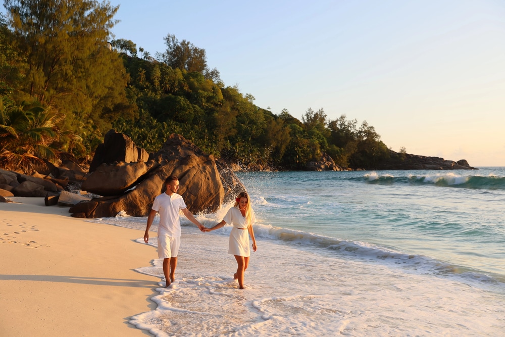 Honeymoon couple on the beach