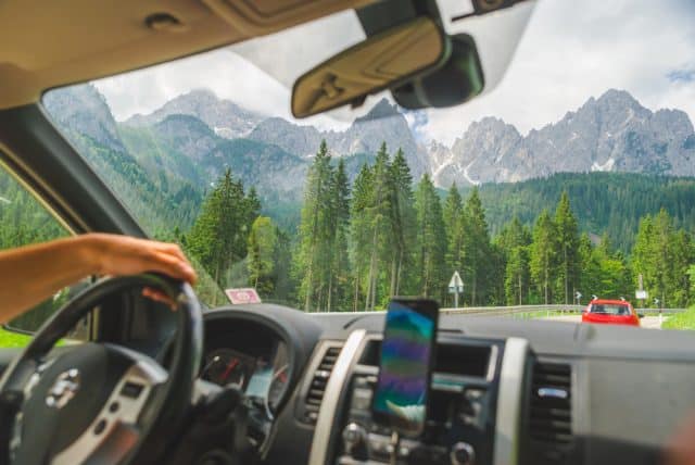 inside the car on a road trip
