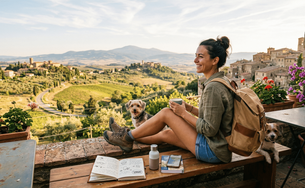 A girl with italian landscape on background